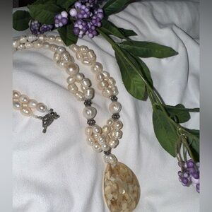 Vintage Freshwater Pearl and Shell Pendant Necklace, 22"